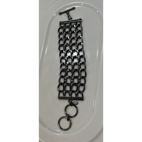 Cookie Lee Vintage 90s Chain Link Gun Metal Bracelet 7.5in Whimsygoth Punk Biker - Picture 2 of 6